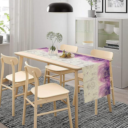 Abstract Marble Dining Table Runner, Modern Purple Golden Watercolor Table - Image 4
