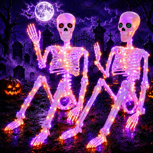 2Pack36 Halloween Skeleton Decoration with Orange&Purple Light