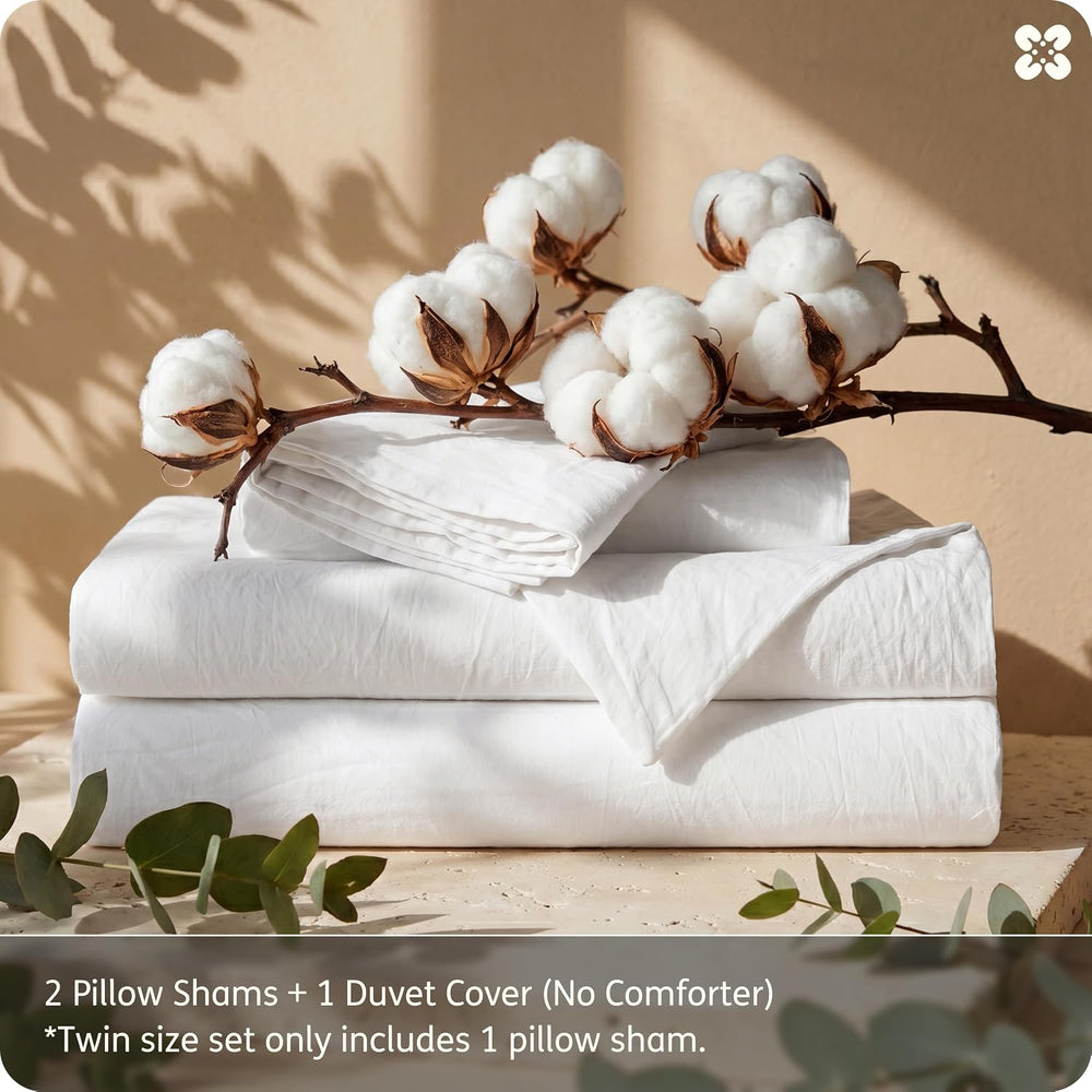 Bedsure PureWoven 100% Washed Cotton Duvet Cover Set, King Size, 3-PC