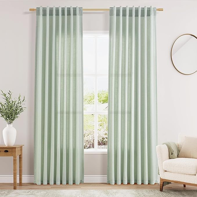 Nanspring Aqua Green Linen Curtains 84 Inch Length 2 Panels Set by Nanspring