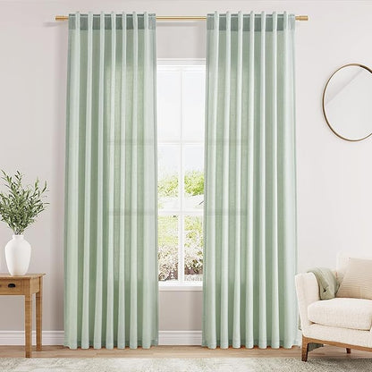 Nanspring Aqua Green Linen Curtains 84 Inch Length 2 Panels Set by Nanspring