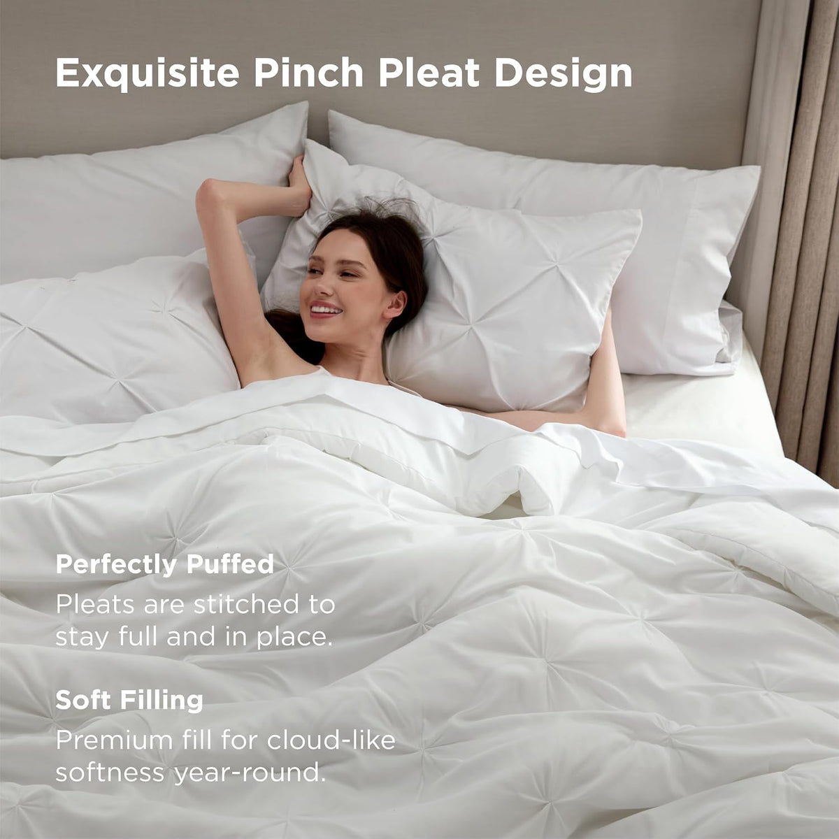 bedsure 7-piece white comforter & sheet set, queen, side view