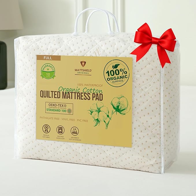 Luxury Quilted Organic Cotton Mattress Protector Full by MATTSHIELDORIGINAL