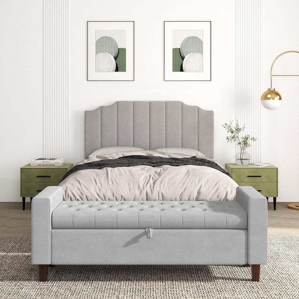 Befurtori Queen Size Headboard Only, Velvet Wall Mount Headboard Light Gray