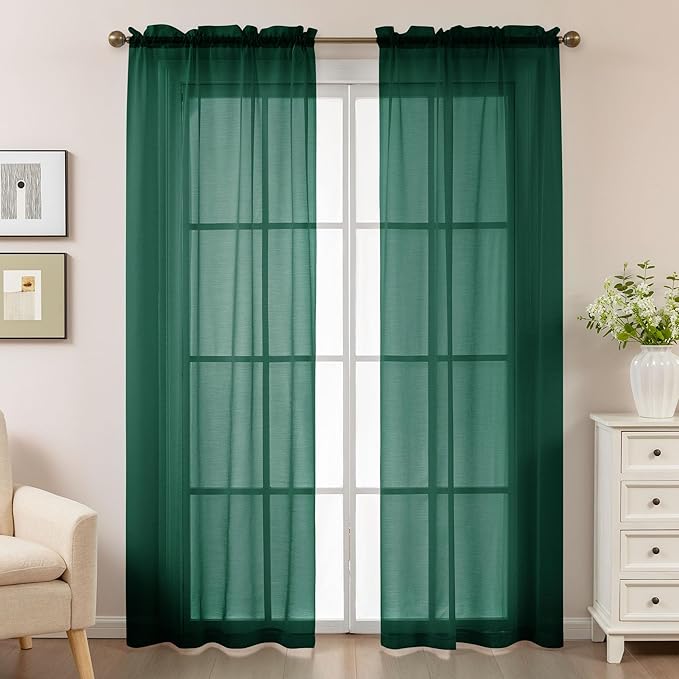 Green Sheer Curtains 84 Inches Long, Privacy Semi Sheer Curtains - Image 2