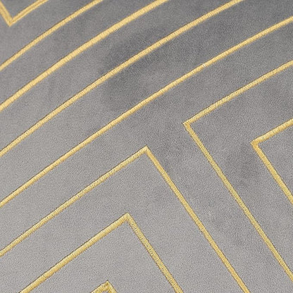 Avigers 20 x 20 Inch Grey Gold Striped Geometric Lines Embroidery Velvet - Image 4