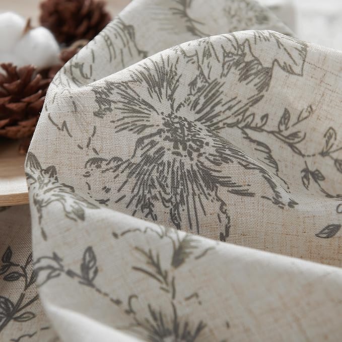 jinchan Floral Linen Tier Curtains Grey Flower on Beige Cafe Curtains 36 Inch - Image 9