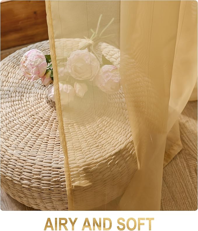 Foil Stripe Gold Sheer Curtains 54 inches Length 2 Panels - Image 6