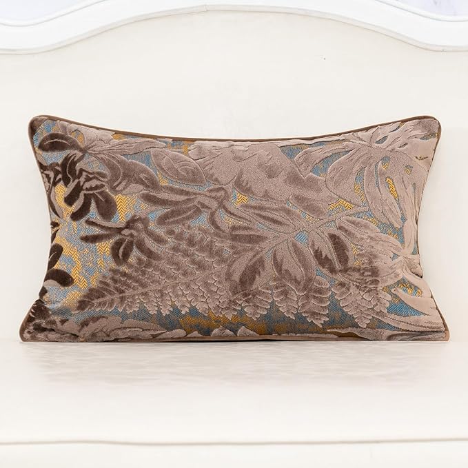 Alerfa Brown Throw Pillow Cover 12x20 Inch, Rectangle Cut Velvet Maple Leaf by Alerfa