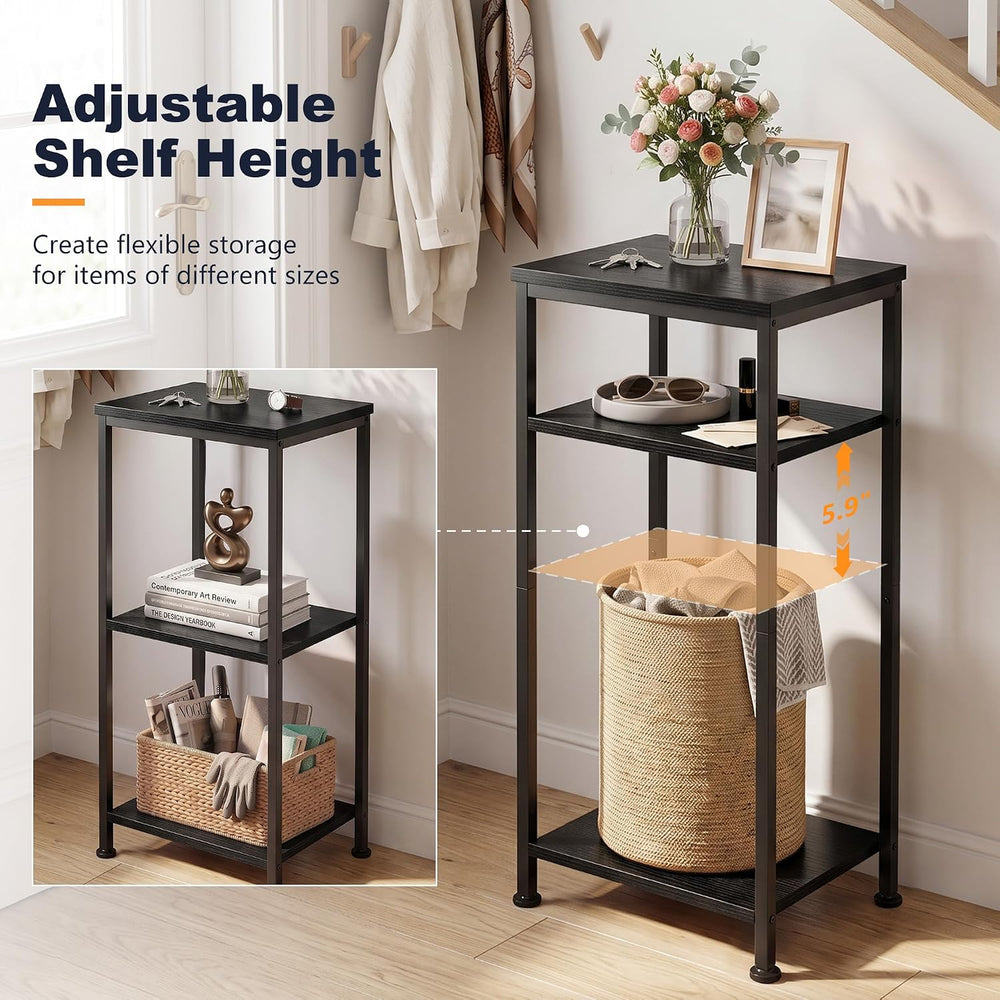 3-Tier Tall End Table, Small Side Table with Adjustable Shelf