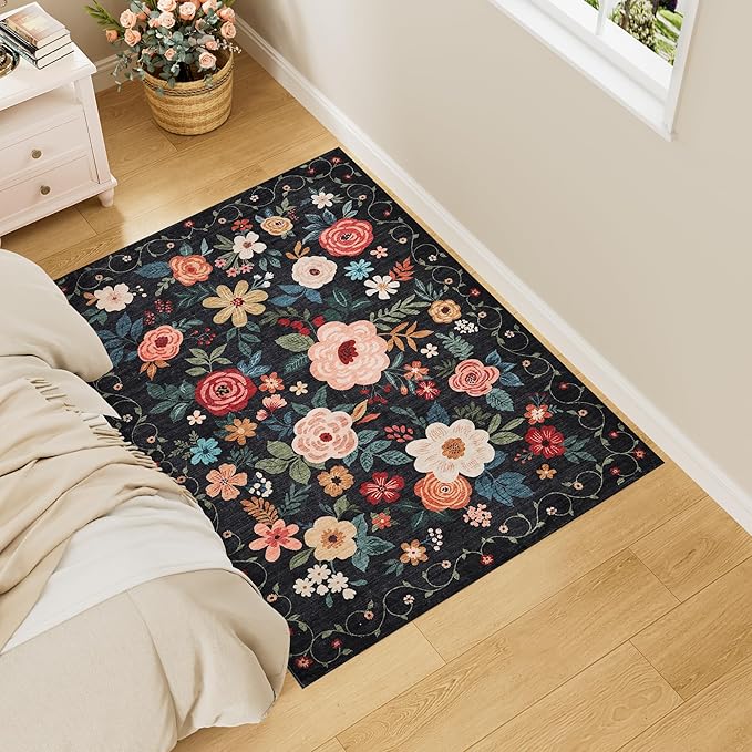 DUKINO 3x4 Area Rug, Lightweight Non Slip Washable Floral Rug, Indoor Low Pile - Image 2