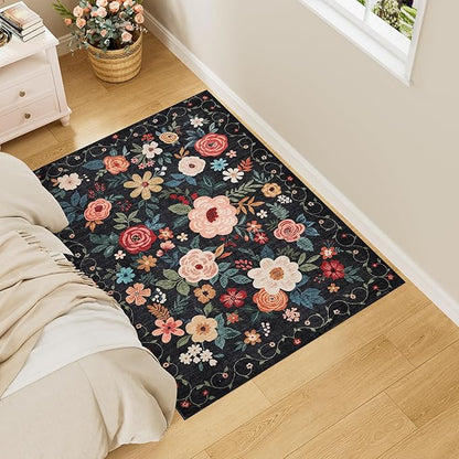 DUKINO 3x4 Area Rug, Lightweight Non Slip Washable Floral Rug, Indoor Low Pile - Image 2