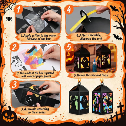 60 Sets Halloween Paper Lantern Crafts Bulk Pumpkin Ghost Suncatcher Kit