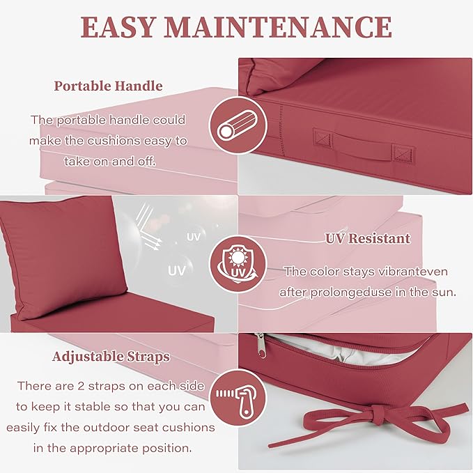 Outdoor Seat Cushion Set 22 L × 24 W × 5 H Inch Waterproof & Fade Resistant - Image 4