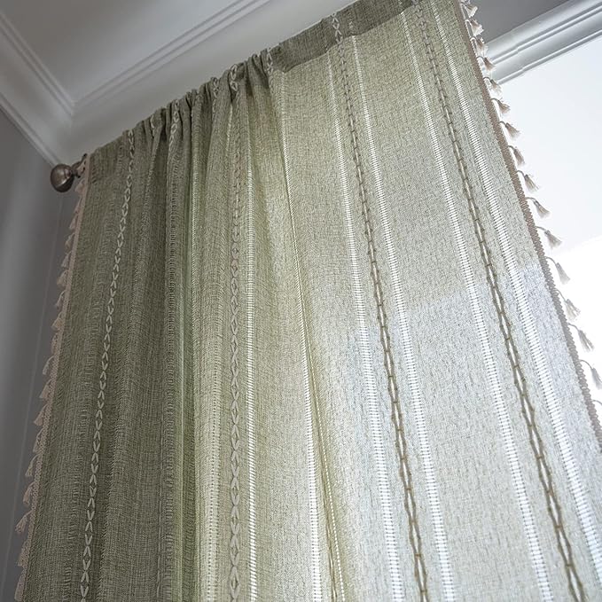 ColorBird Sage Green Long Curtains Sliding Doors Boho Drapes Farmhouse 96 - Image 4