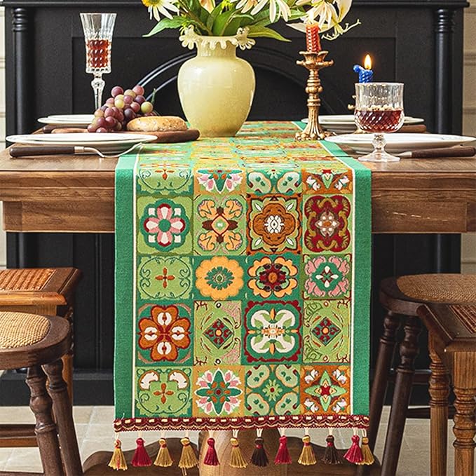 13×72 Inch Table Runner, Retro-Luxury Tassels Series by Unknown
