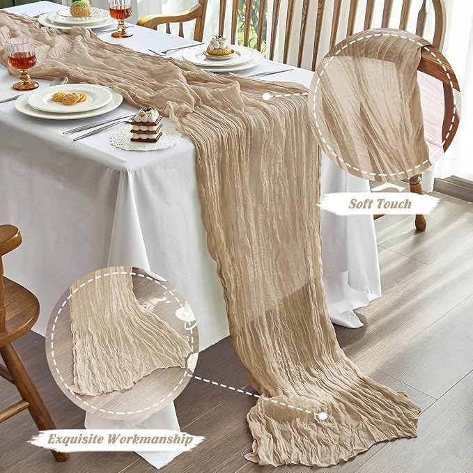 IVAPUPU 10 Pcs Cheesecloth Table Runner - 10ft Nude Boho Gauze Cheese Cloth - Image 4