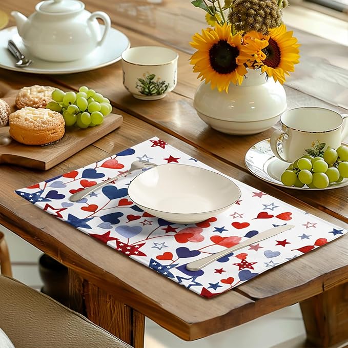 Red Blue Heart Stars 4th of July Placemats Set of 4 Patriotic America - Image 6
