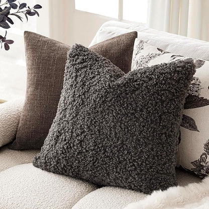 Foindtower 2 Pieces 26x26 Inch Dark Gray, Faux Fur Throw Pillow Cover Accent - Image 5