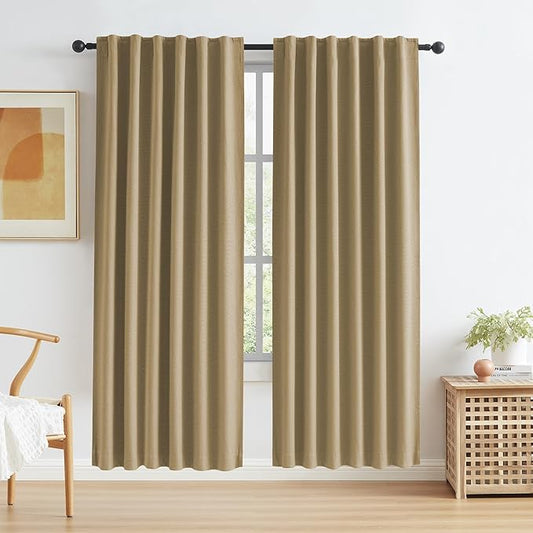 KEQIAOSUOCAI Camel Linen Blackout Curtains 80 Inches Long, Back Tab Rod Pocket by KEQIAOSUOCAI