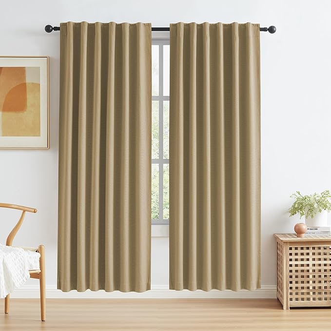 KEQIAOSUOCAI Burlap Linen Blackout Curtains 72 Inches Long, Back Tab Rod Pocket by KEQIAOSUOCAI
