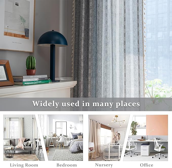 ColorBird Dark Grey Curtains for Bedroom, Linen Darkening Drapes 63 Inch Length - Image 5