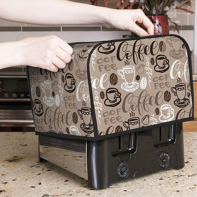 Brown Coffee Pattern 4 Slice Toaster Cover, Waterproof Toaster Dust Cover Bread - Image 2