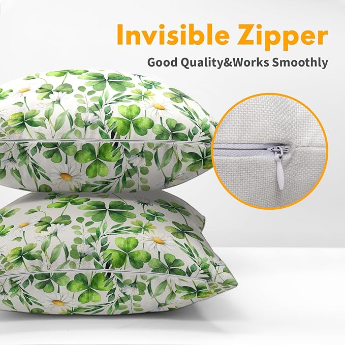 Saint Patrick Day Throw Pillow Covers Lucky Clover Shamrocks Daisy Floral - Image 3