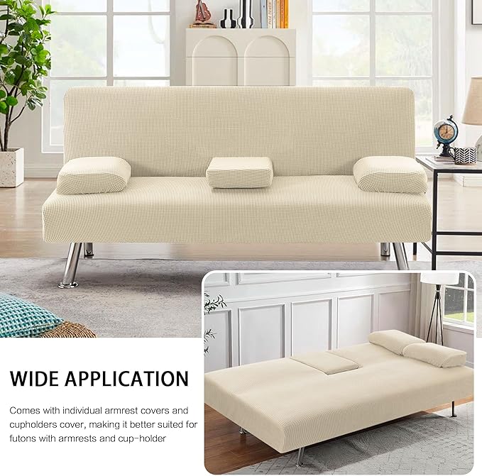 H.VERSAILTEX 4 Pieces Stretch Futon Covers Sofa Bed Slipcover - Image 7