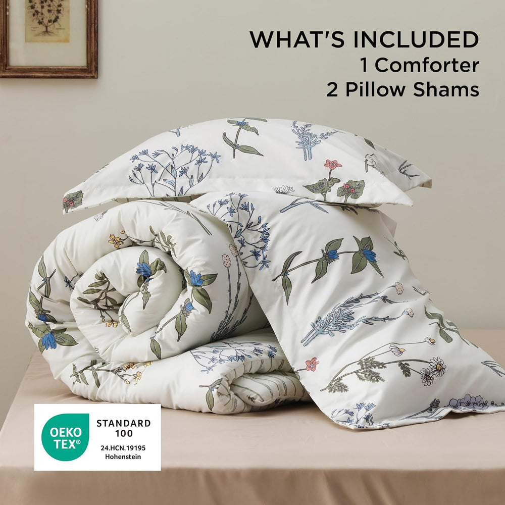 Bedsure Cute Comforter Full Size, White Soft ＆ Fluffy Floral Bedding 3 Pcs