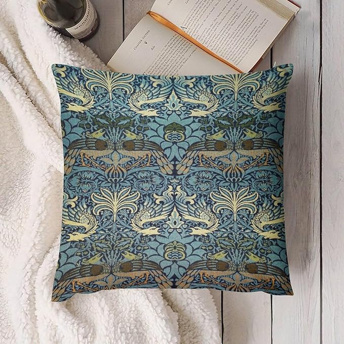 William Morris Floral Original Throw Pillow Covers Boho Chic Retro Floral Blue - Image 4