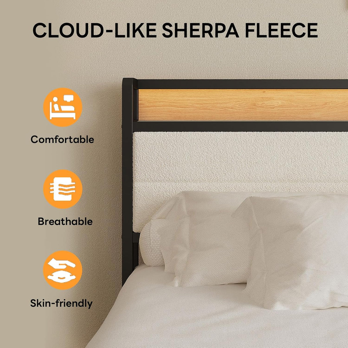 likimio king size bed frame with headboard, led showing dimensions
