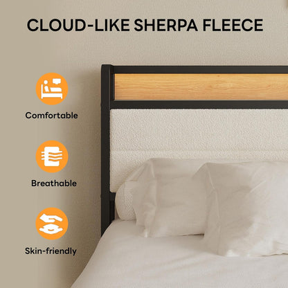 likimio king size bed frame with headboard, led showing dimensions
