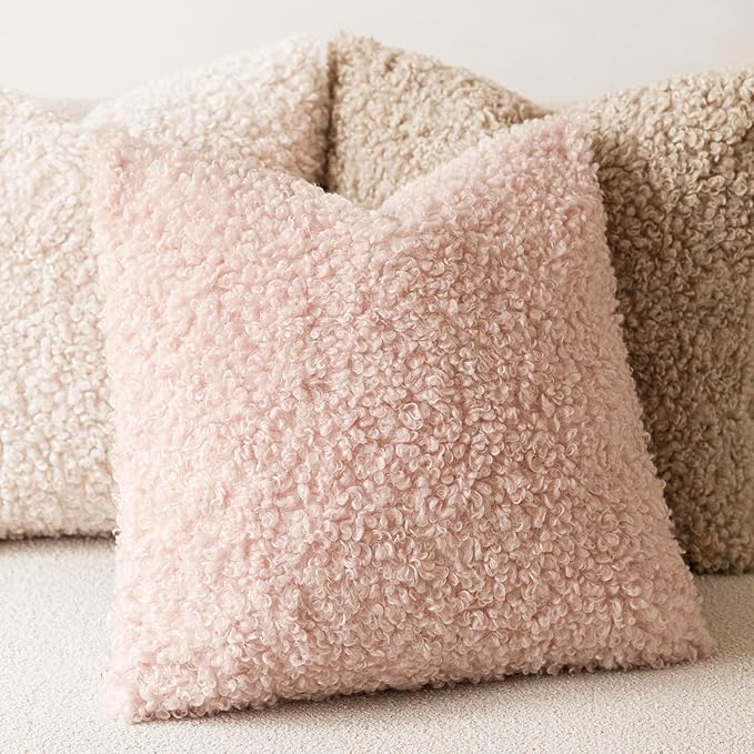 Foindtower Set of 2 Curly Teddy Wool Pillow Covers Decorative Boucle Textured - Image 4