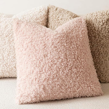 Foindtower 2 Pieces 22x22 Inch Light Pink, Faux Fur Throw Pillow Cover Accent - Image 4
