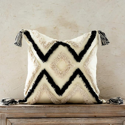 Woven Tufted Boho Throw Pillow Cover, Modern Decorative Geometric Chevron by Snugtown