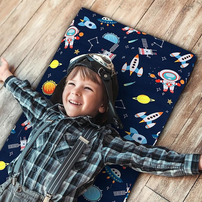 2 Pcs Dinosaurs Nap Mat Cover for Boys Girls Sewn in Flap Design Blue Sleeping - Image 5