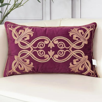 Aeckself Floral Pillow Cover 12x20 Inch, Luxury Velvet Embroidered Decorative by AECKSELF