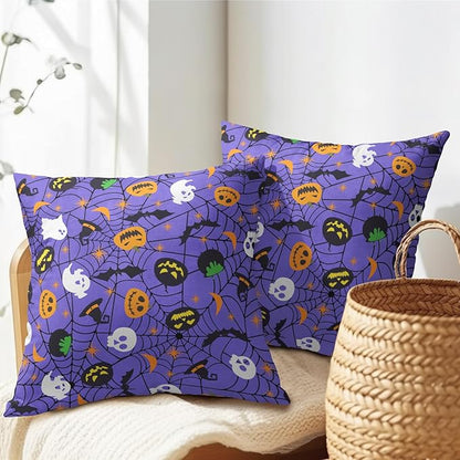 Halloween Purple Throw Pillow Covers 22x22 inch Set of 2 Humour Pumpkins Ghost - Image 5