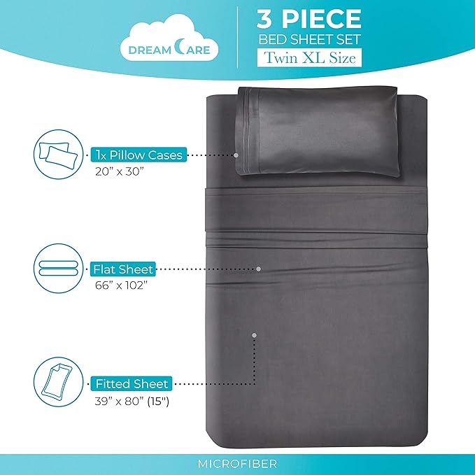DREAMCARE Twin XL Sheet Sets – 3pcs Cooling Sheets – up to 15” Deep Pocket Twin - Image 4