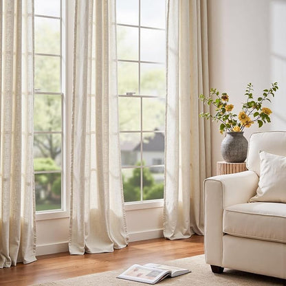 jinchan Beige Linen Blend Curtains 90 Inches Length 2 Panels - Image 6