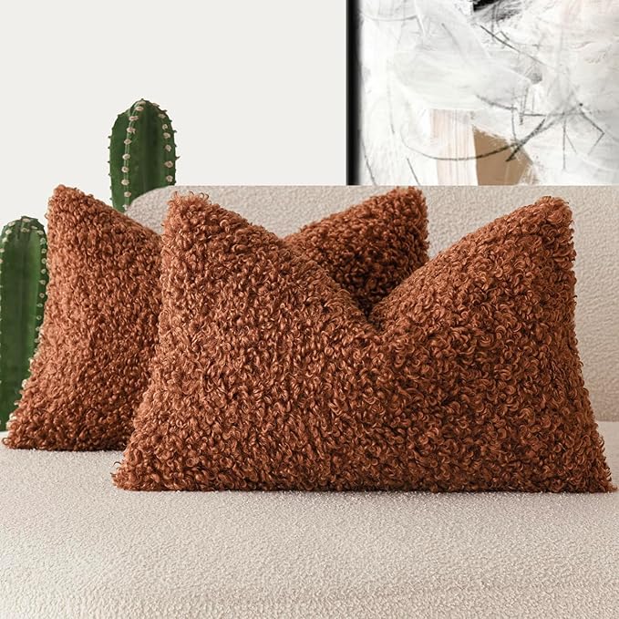 Foindtower Set of 2 Curly Teddy Wool Pillow Covers Decorative Boucle Textured by Foindtower