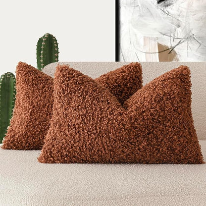 Foindtower Set of 2 Curly Teddy Wool Pillow Covers Decorative Boucle Textured by Foindtower