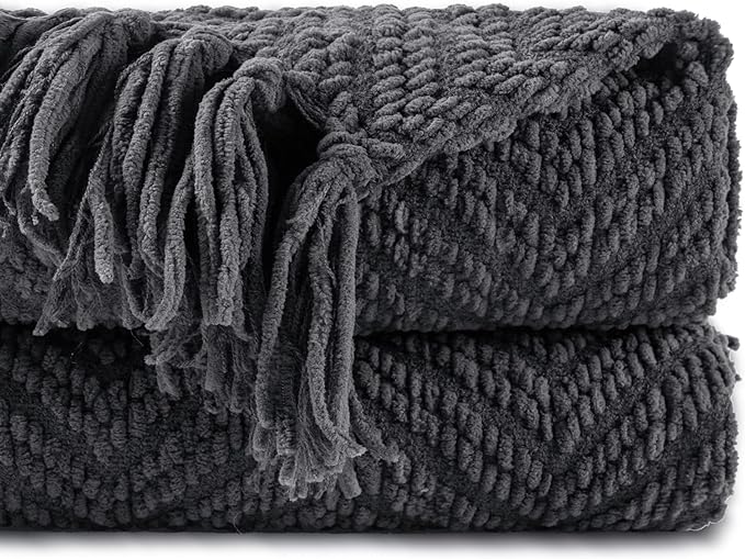 BATTILO HOME Dark Grey Throw Blanket by BATTILOHOME