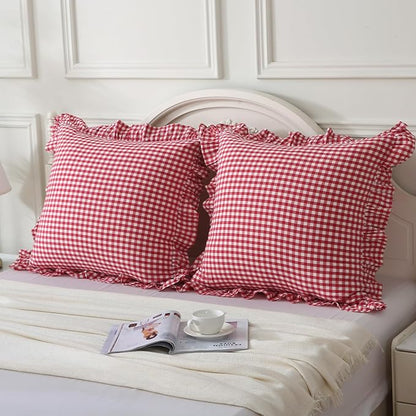 Red Plaid Ruffle Throw Pillow Covers - Image 3