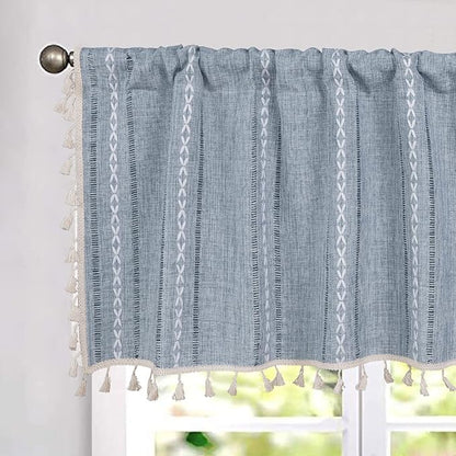 ColorBird Kitchen Short Curtains，52 x 18 inch Blue Striped Valance Curtains by ColorBird