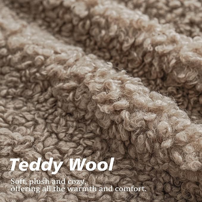 Foindtower 2 Pieces 24x24 Inch Khaki, Faux Fur Throw Pillow Cover Accent Sherpa - Image 2