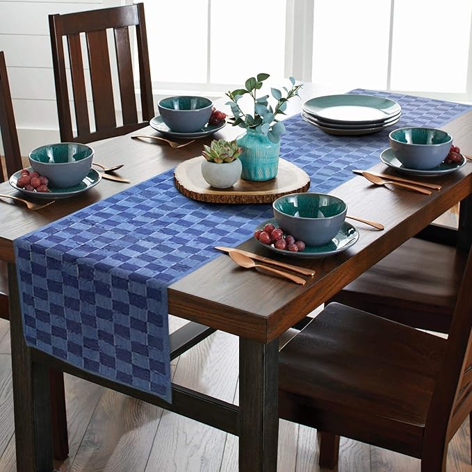 AAYU Denim Table Runners Fringed Tape Weaved, Hand Frayed Tape Weaved, 17-18 - Image 3