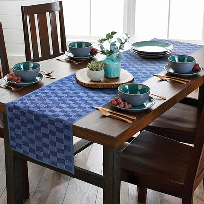 AAYU Denim Table Runners Fringed Tape Weaved, Hand Frayed Tape Weaved, 17-18 - Image 3