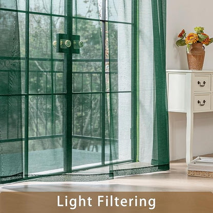 Green Sheer Curtains 96 Inches Long, Privacy Semi Sheer Curtains - Image 3